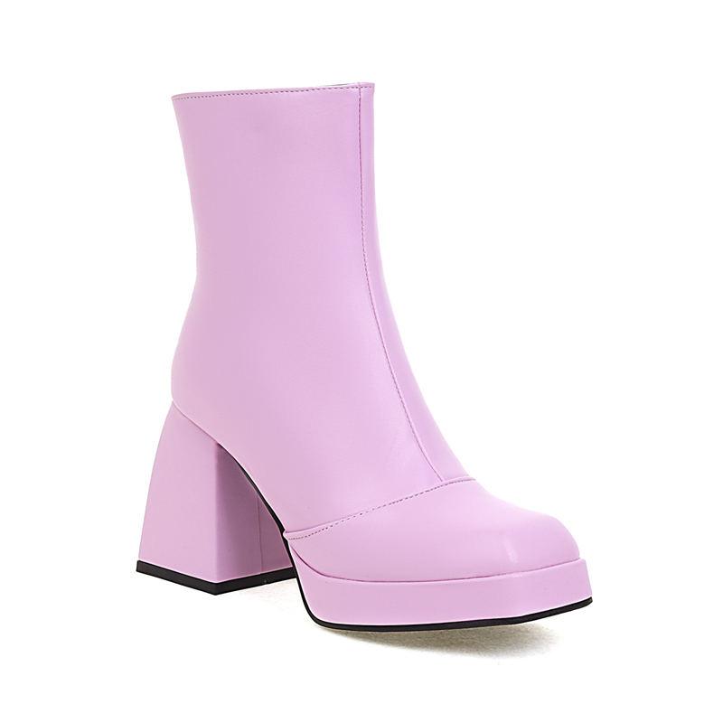

B5/женские короткие сапоги на высоком каблуке, осенне-зимние новые водонепроницаемые ботинки ярких цветов на платформе, большие ботинки на толстом каблуке 37 хлопок конфеты