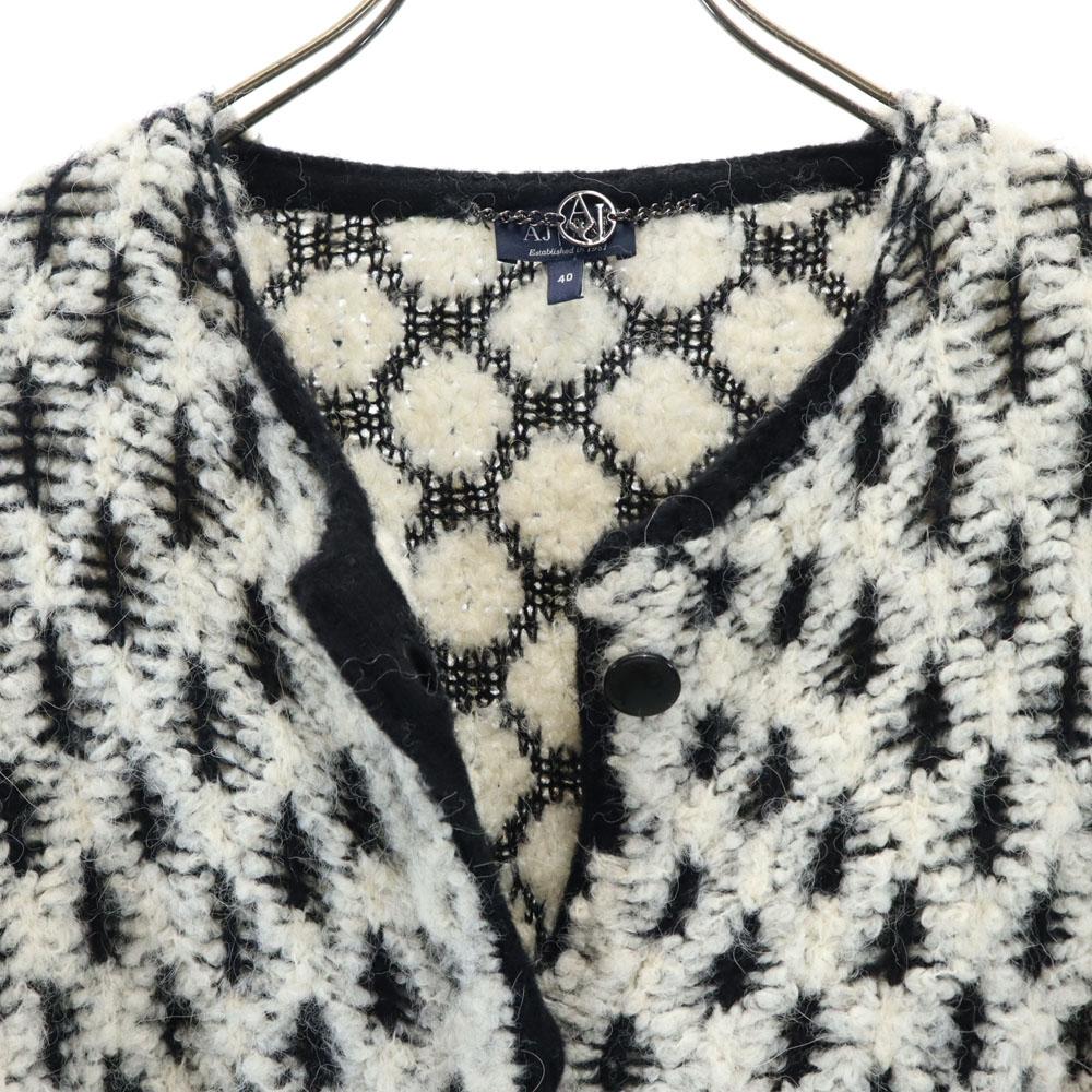 Armani Jeans Wool Blend Long Sleeve Knit Coat 40 White System Women Used