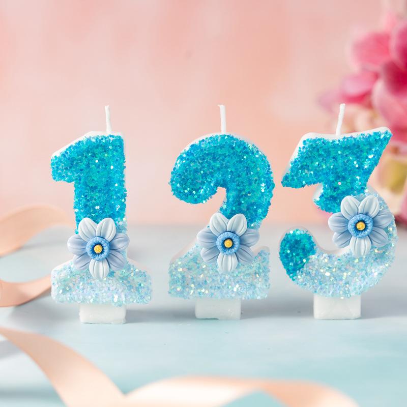 Creative Gradient Blue Digital Birthday Candle Party Dessert Table Ornaments First Celebration Cake Decoration