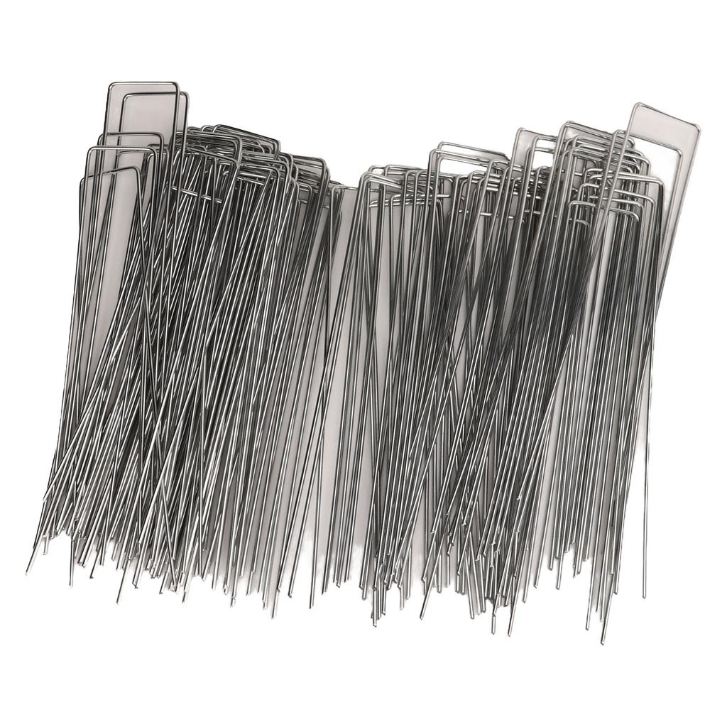 100Pcs U Shaped Garden Stakes Galvanized Steel Landscape Stakes Pins for   Barrier Sod Fabric Decorations