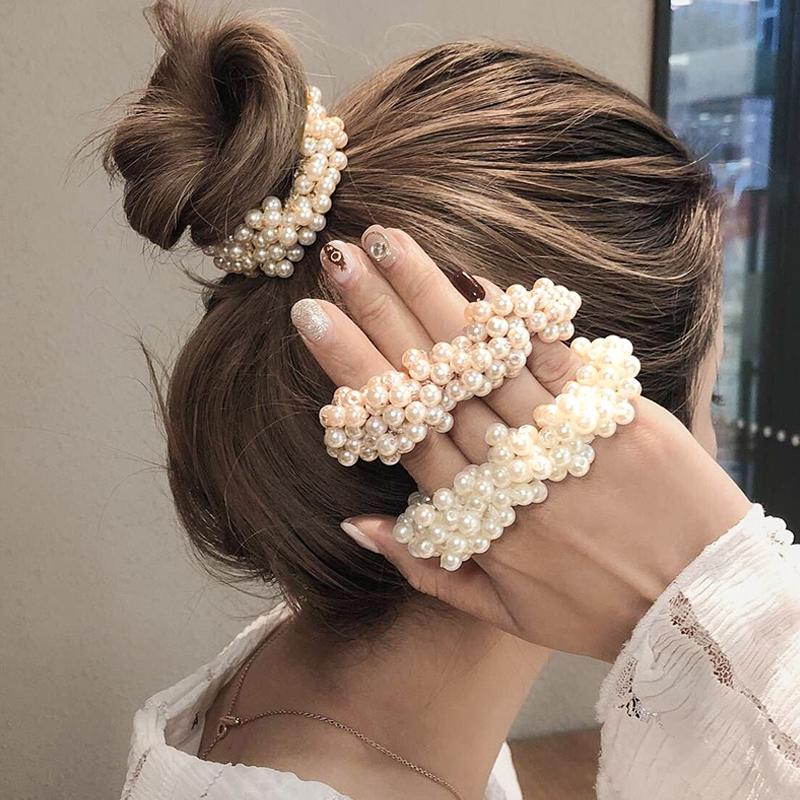 New Girls Imitation Pearl Elastic Hair Rubber Bands Bracelet Ponytail Holder Hair Ties Bands Rope Fashion Women Hair Accessories