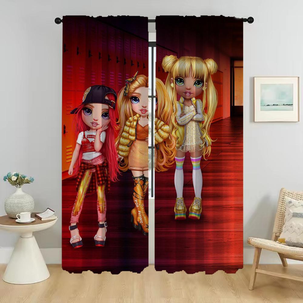 Zasłony przeciw komarom Rainbow High do salonu Dekoracja Halloween Zasłona zaciemniająca do pokoju 2 panele Przegroda Rolety Dom