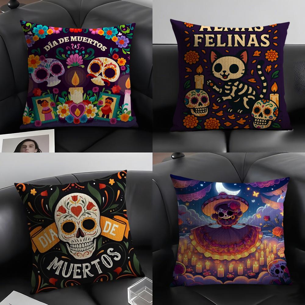 Festival DDia de Muertos Pillow Case Linen Cushion Covers For Decorative Sofa Home Pillows Case Car Chair Pillows Cases
