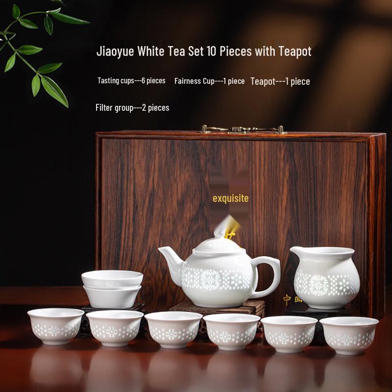 Pure White Linglong Ceramic Tea Set