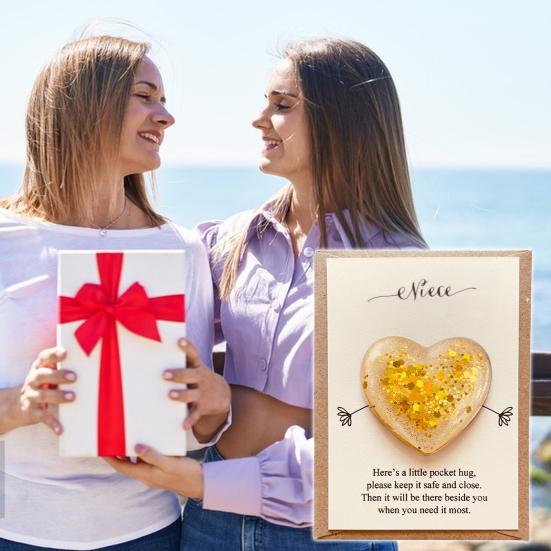 Daughter Pocket Hug with Positive Card Emotional Support Love Heart Figurine Son Sister Niece Pocket Token Decoration Inspirational Encouragement Gift