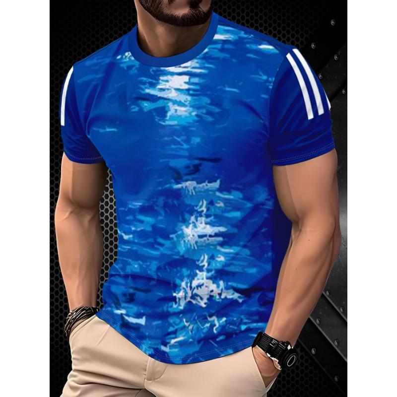 Trendy gradient tie-dye side stripe printed short-sleeved T-shirt S