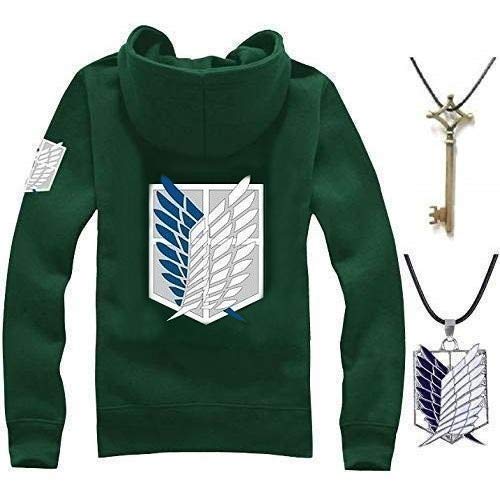 Attack on Titan Wings of Freedom Cosplay Costume (3-Piece Set) - Hoodie, Basement Key, and Necklace (XL, Green)