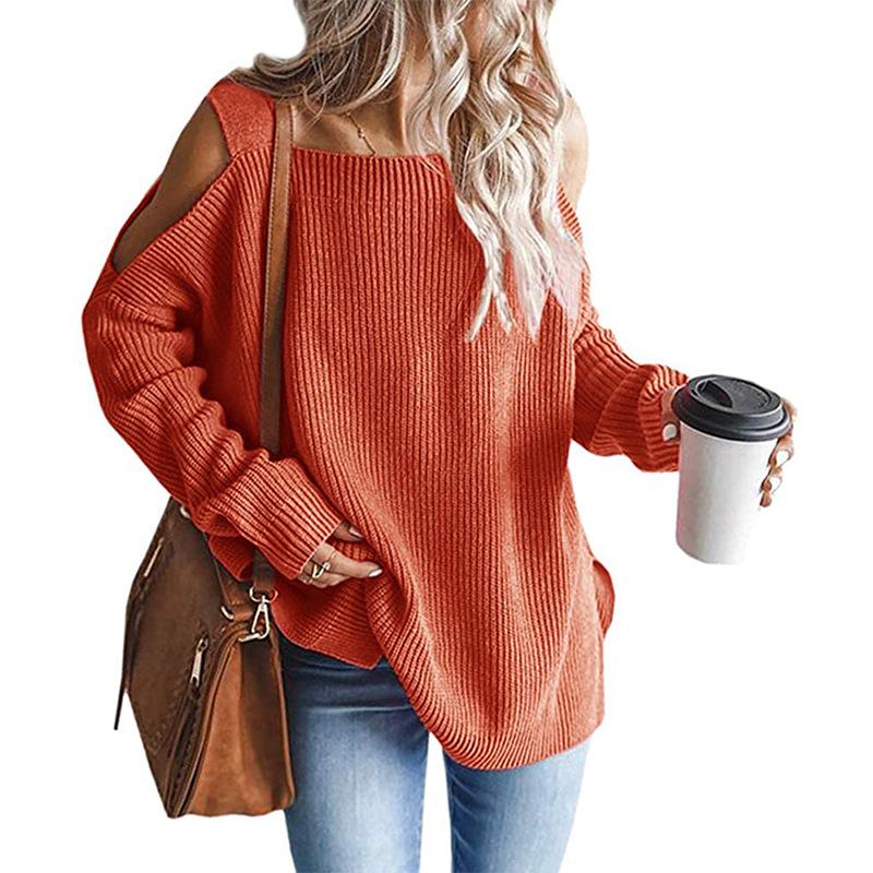 Maglione da Donna in Maglia Off-the-Shoulder Pullover a Manica Lunga Casual