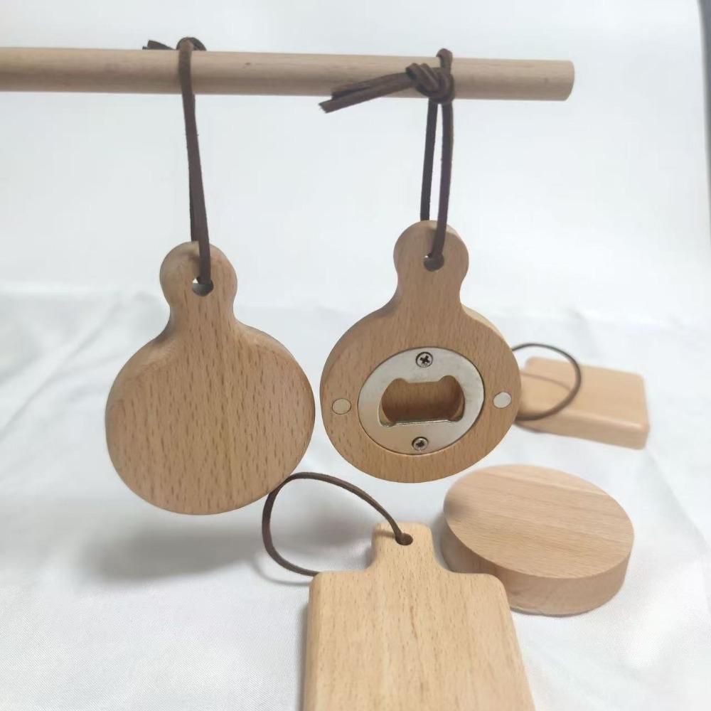 Square Round Beer Opener Wooden Beer Bottle Opener Universal Beer Cap Catche  for Home Kitchen Bar
