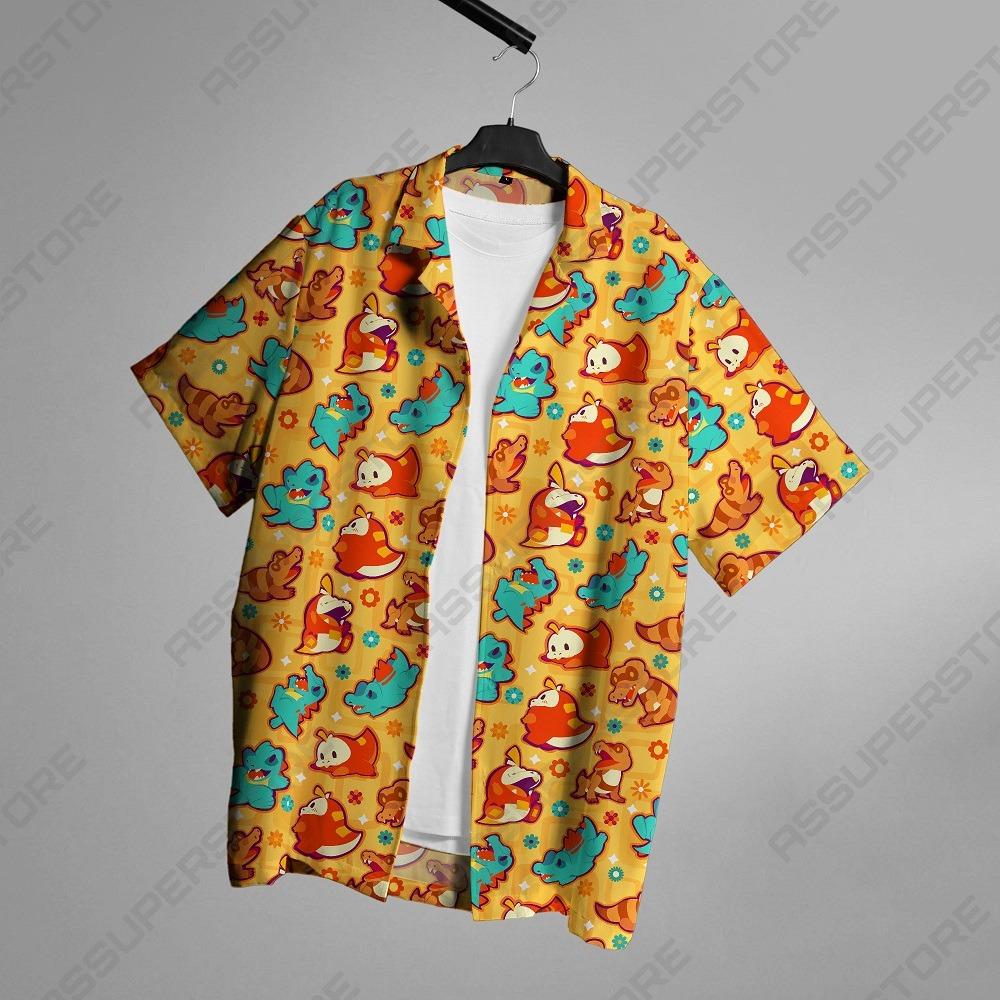Summer Cute Cartoon Shirts For Men Fashion Harajuku Street Casual Trend Turn-down Collar Men's Lapel Short-sleeved Tops