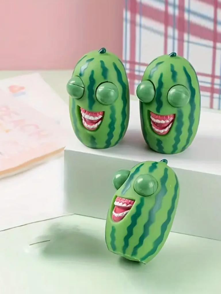 2D-Ebene, Sehr lustig, Hüpfende Augen, Wassermelone, Entspannung, Stressabbau-Spielzeug - Strapazierfähiges Gummi, Grün, Klassischer Stil, Neu