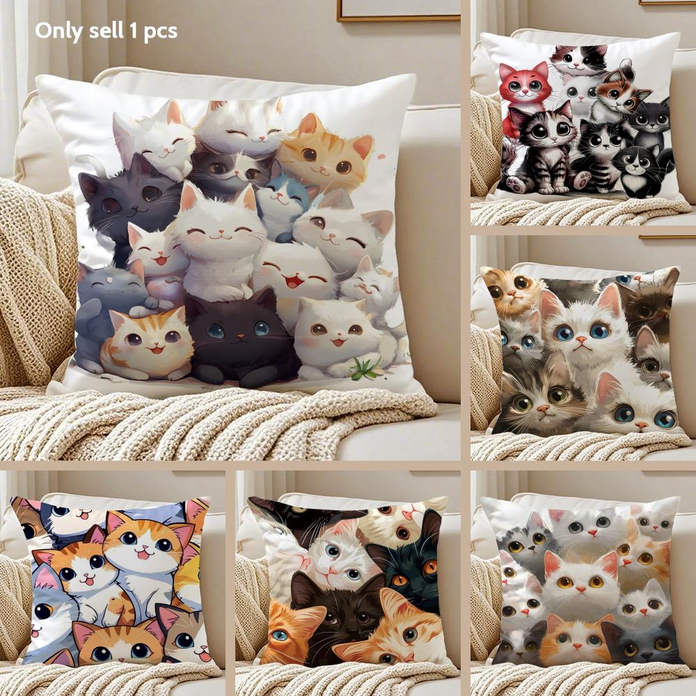 Overlapping cats Cushion Cover Pillowcase Ultra Soft Skin Friendly Fabric Cloud Like Comfort Concealed Zipper