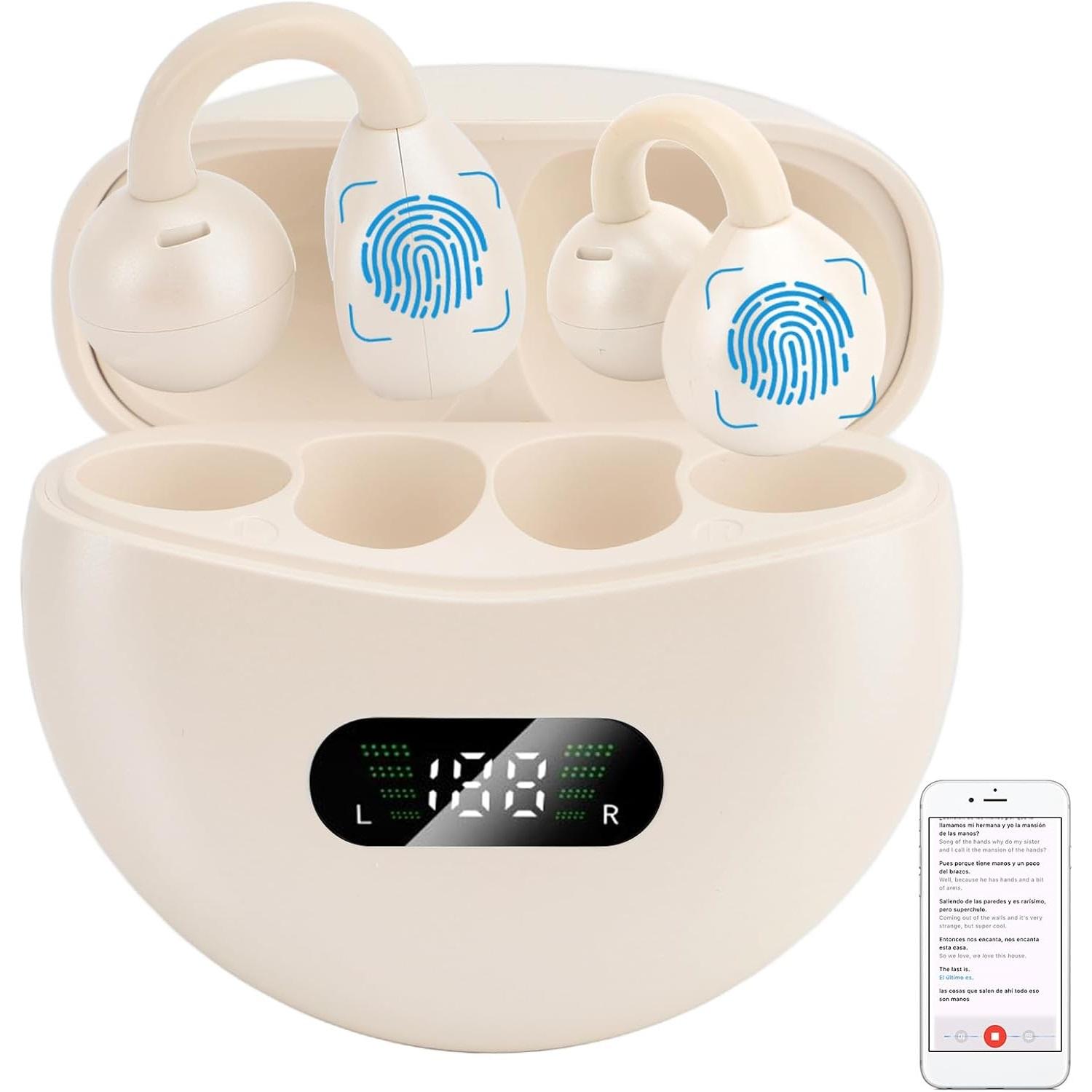 

Наушники-вкладыши с функцией перевода AI в режиме реального времени144, онлайн-переводчик языков, 3 в 1, беспроводные наушники Bluetooth, шумоподавляющие наушники-клипсы бежевый