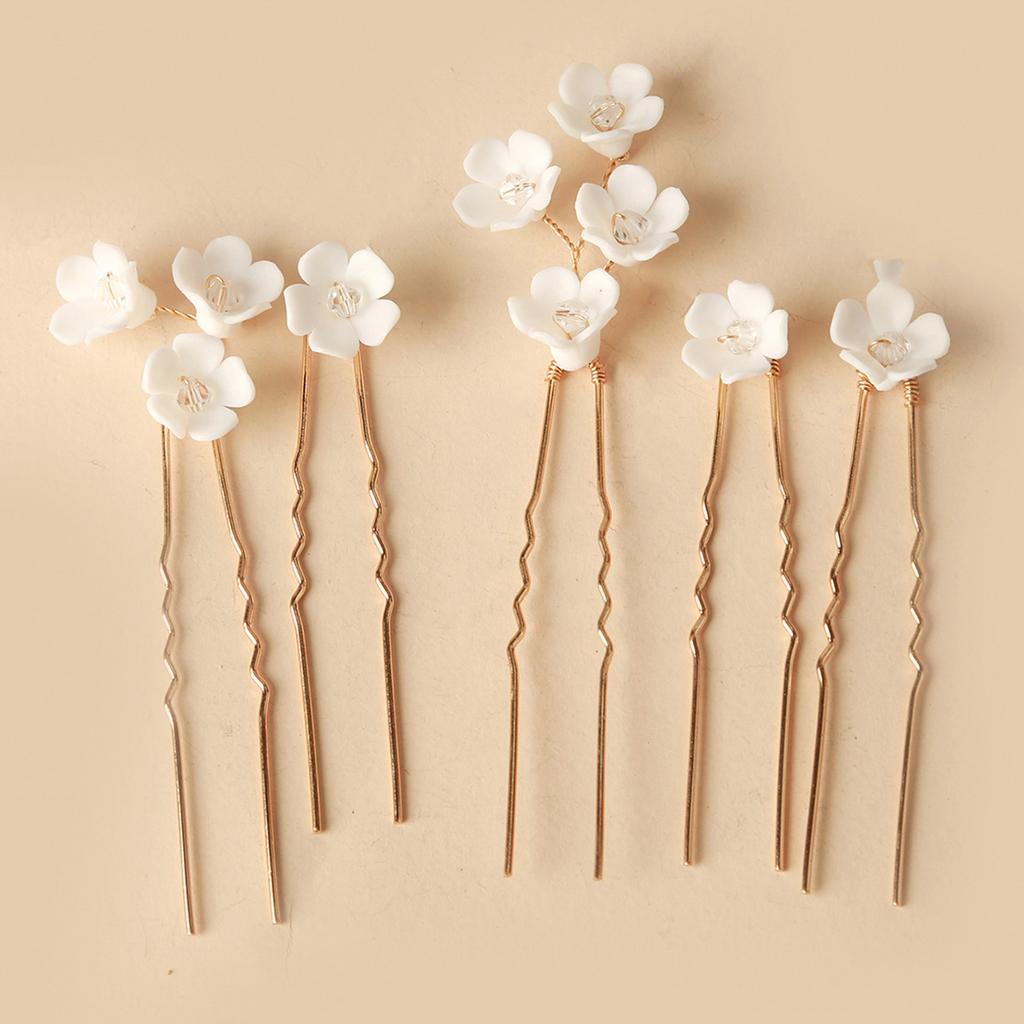 3/5pcs U Shaped Hair Sticks Hair Forks Set Ceramic Flowers Hair Accessory Party Hair Pins for Bride Bridesmaids Flower Girls
