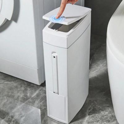 4.5L Bathroom Trash Can With Toilet Brush Garbage Can With Lid Durable Narrow Bathroom Accessories Toilet Narrow Seam Sensor Bin