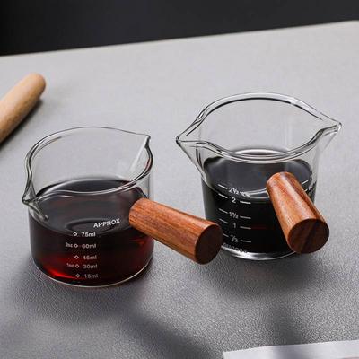 Tasse à mesurer Espresso en verre à manche en bois Double/Simple Bec Pichet à lait Résistant à la chaleur Verre à shot à café Échelle Mesure Tasses