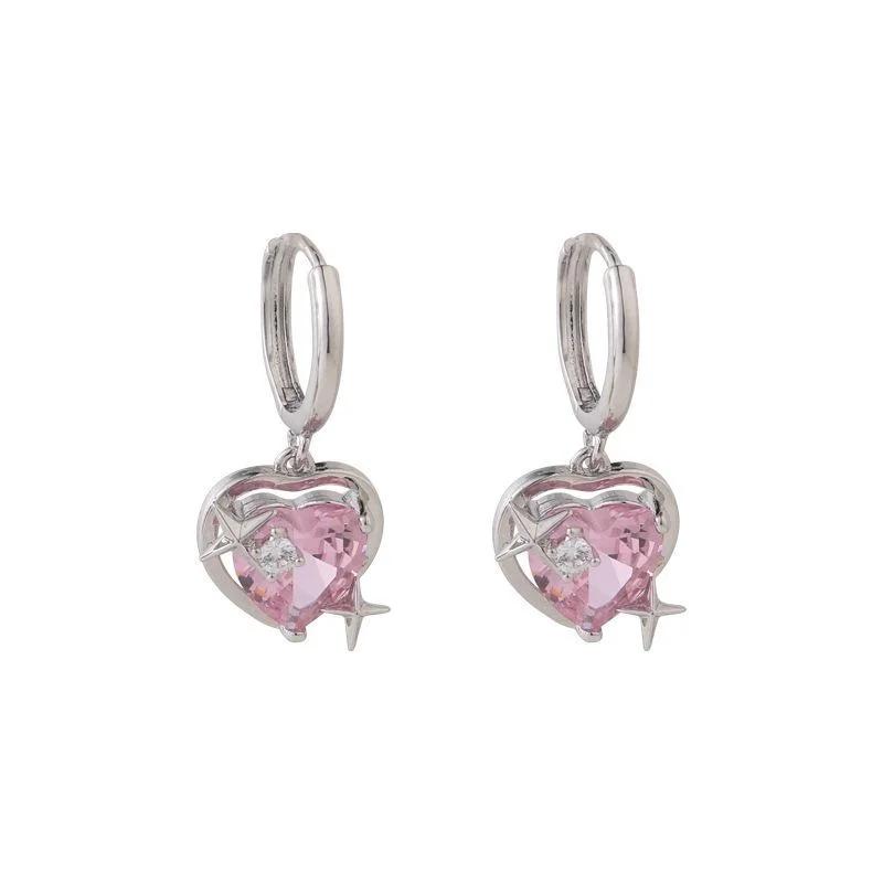 Moda Feminina de Verão Zircônia Rosa Pêssego Coração Pingente Pendente Brincos Menina Doce Estética Cool Acessórios Y2K Joias Presentes