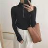 Women's Knitted Bottoming Shirt: Soft Half-High Collar, Short Tight-Fit, Ring Zipper, Thick Long-Sleeve Sweater for Autumn/Winter.