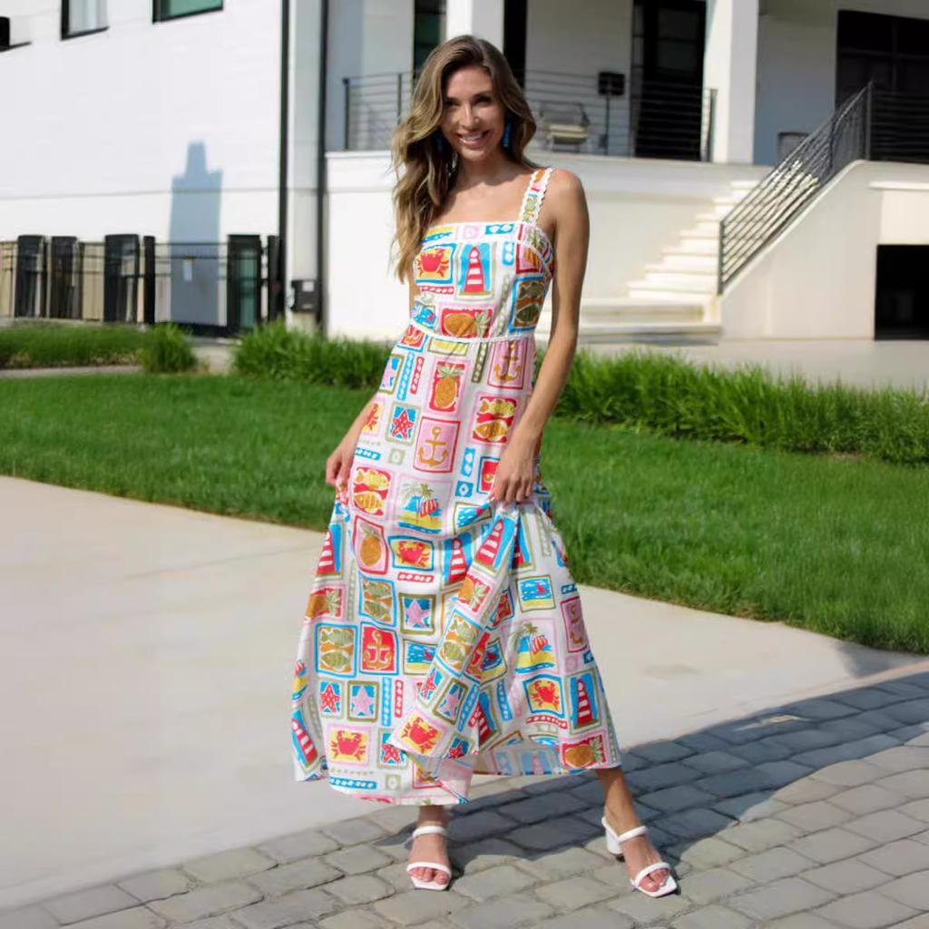 Printed Personalized Graffiti Sling Straps Sexy Lace Dress for Women