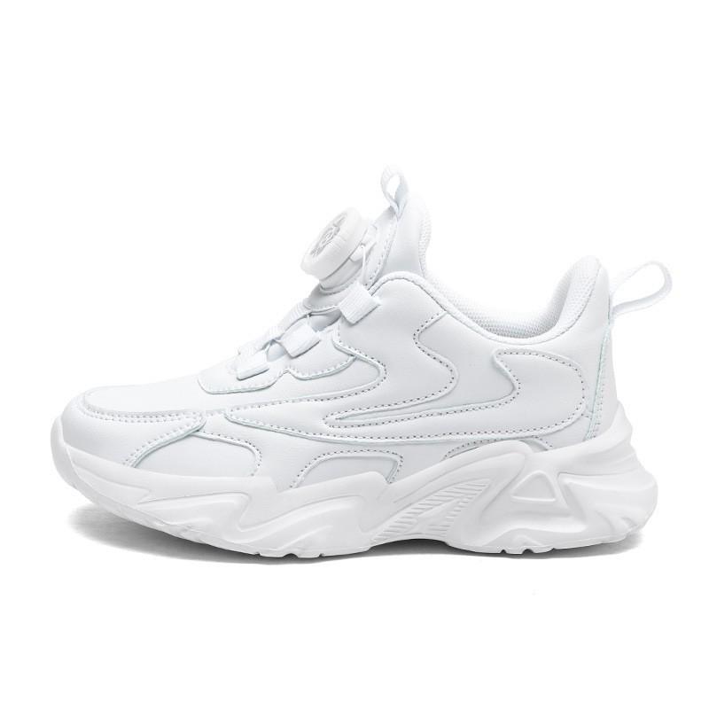 Boys Lightweight Breathable Sneakers With Rotating Buckle Kids School Shoes White Mesh Leather