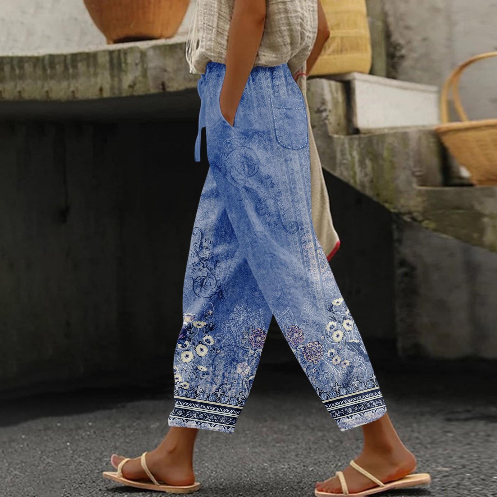 

Женские повседневные брюки с модным принтом и карманами на шнурке, брюки с эластичной резинкой на талии XL