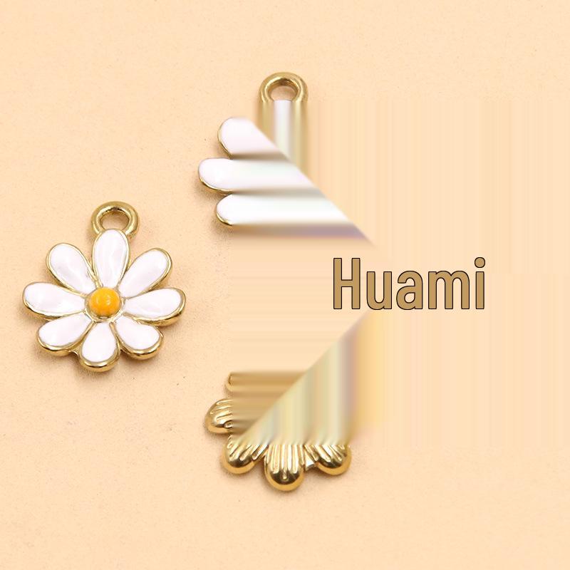 Gold Enamel Flower Pendant Charm for DIY Necklaces & Bracelets