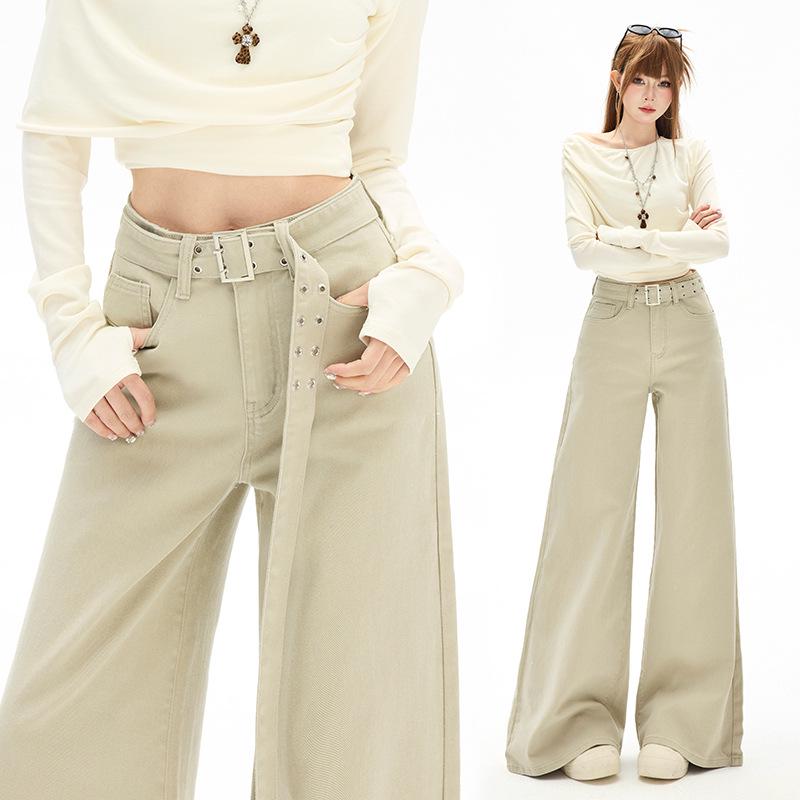 Women's High-Waisted Retro Wide-Leg Jeans, Spring/Autumn Style, Elastic, Loose Fit