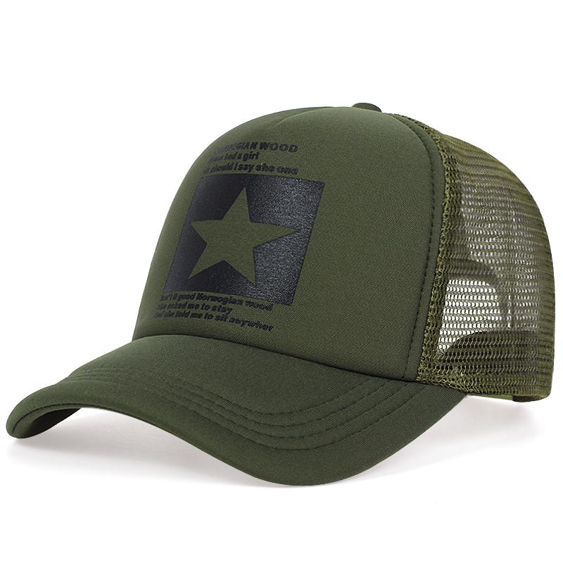 New Fashion Five Pointed Star Pattern Printed Trendy Men's and Women's Universal Hip Hop Mesh Breathable Baseball Hat Truck Caps