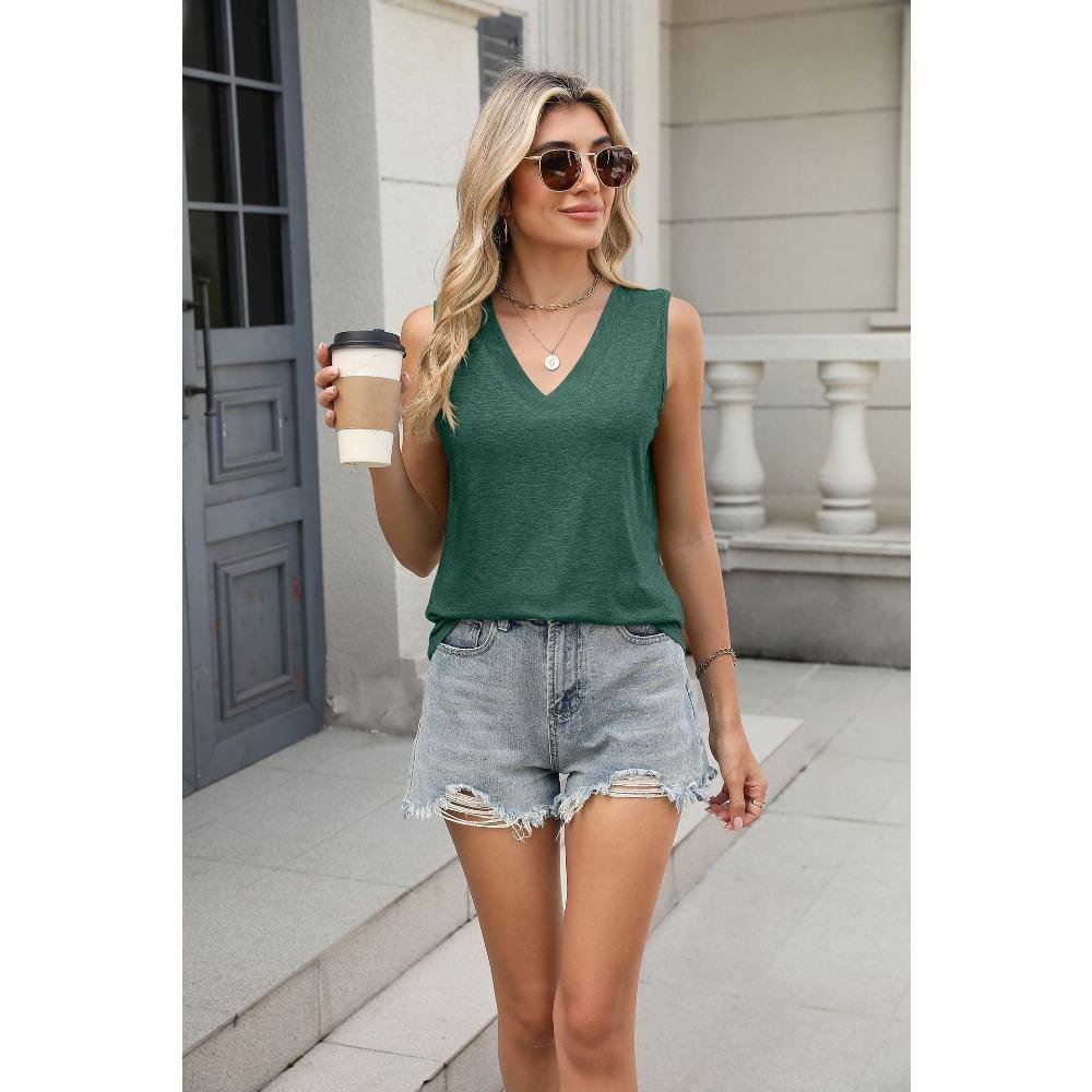 Sommer Neue Einfarbig V-ausschnitt Lose Ärmelloses Casual T-shirt Weste Top
