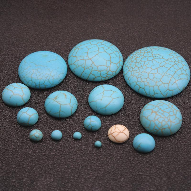 30-10Pcs Blue White Turquoises Natural Stone Beads Cabochon Flat Back Round Cabochons Cameo For Jewelry Making DIY Accessories