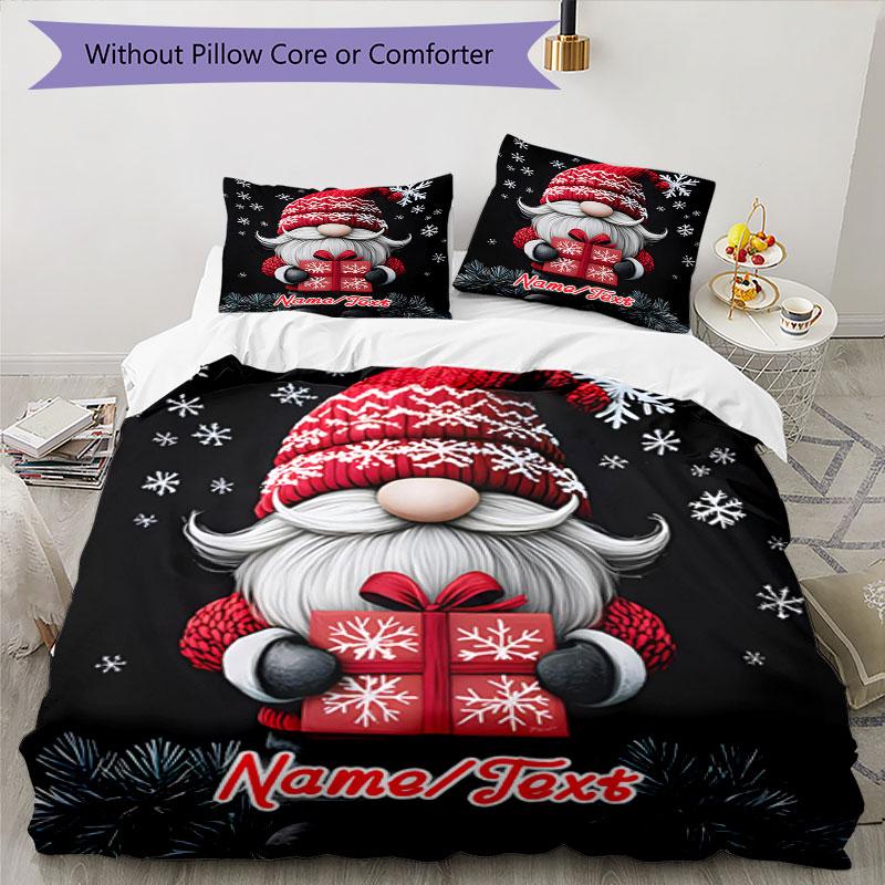 3PC Custom Name Christmas Gnome Gifts Bedding Set Printed Bedding Set Duvet Cover Closure Includes 1 Duvet Cover & 319 Pillowcases for Bedroom