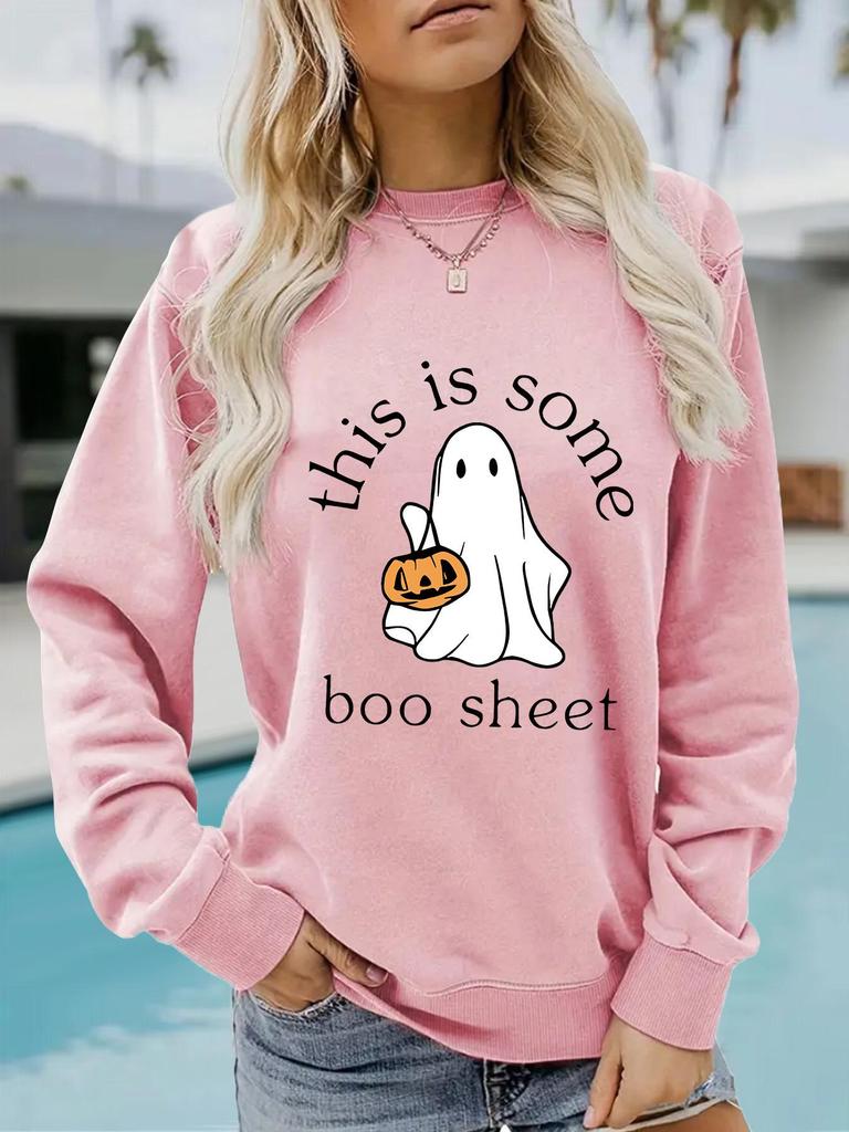 Women's Halloween Print Long Sleeve Crew Neck Sweatshirt for Autumn/Winter