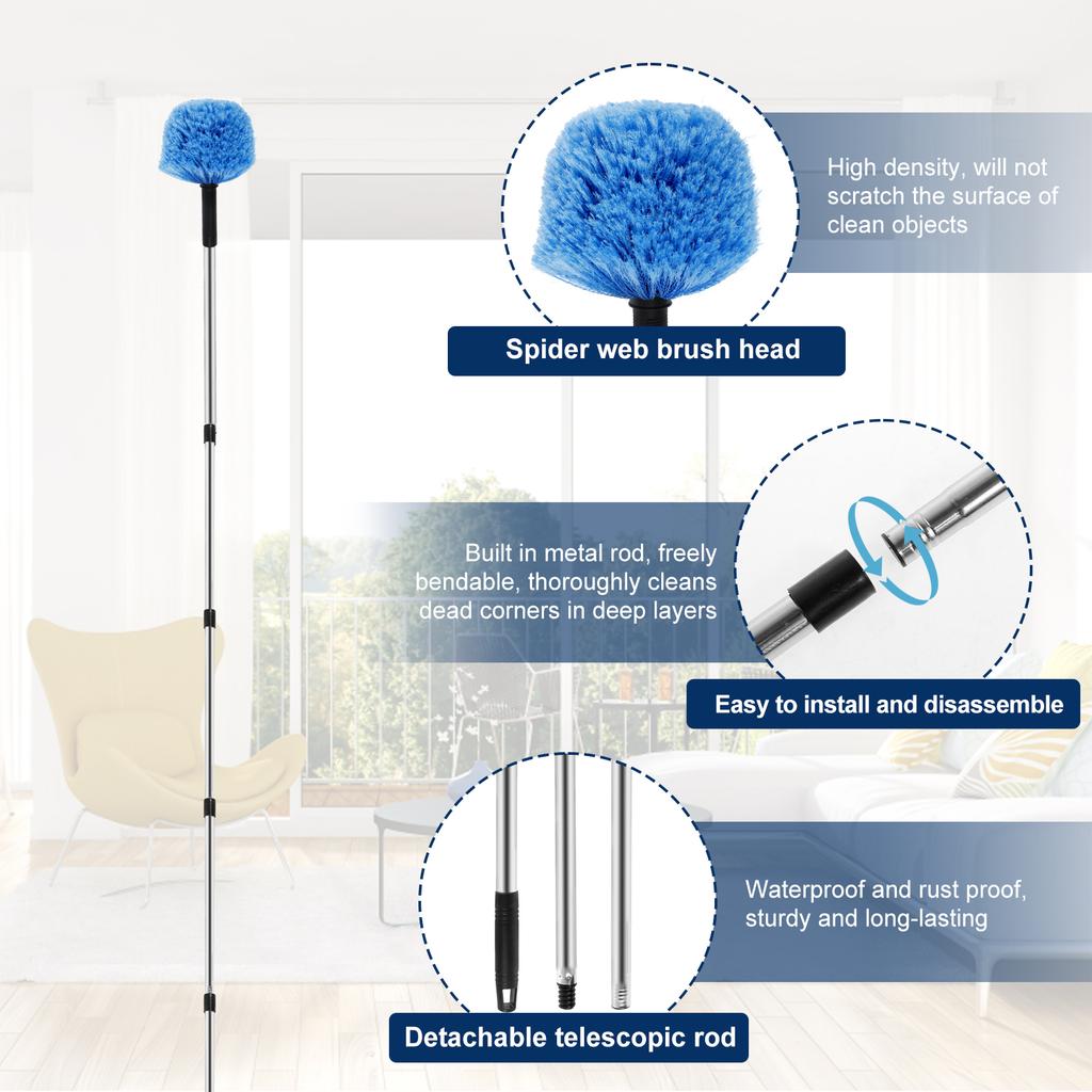 Cobweb Duster Extendable Fan Cleaner Duster with Extension Pole Multi-purpose Spider Web Brush Cleaning Kit Long Handle Spider
