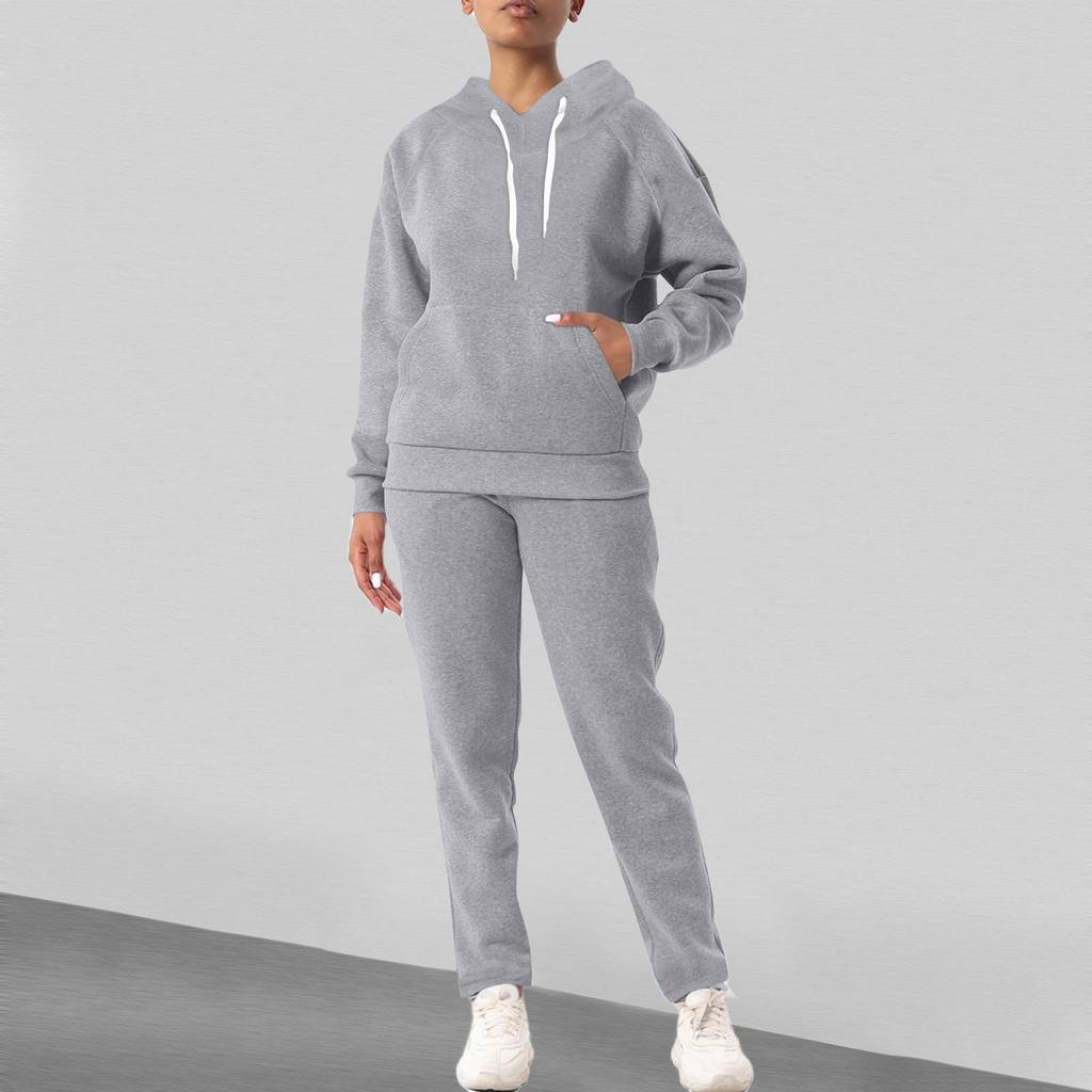 Women's Fashion Solid Colour Long Sleeve Long Pants Sport Two Piece Set