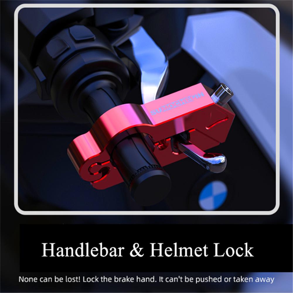 2 In 1 CNC Motorcycle Handlebar Lock Brake Handle Helmet Anti-theft Key Lock Red