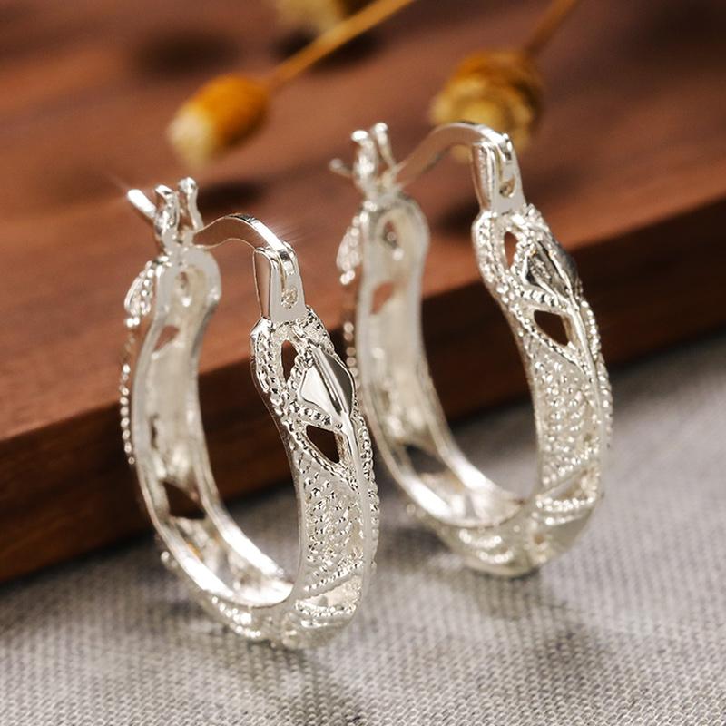 BELLA BOX Handmade Engrave Pattern Hoop Earrings Women Bohemia Style Beach Accessories Stylish Versatile Simple Female Boho Jewelry