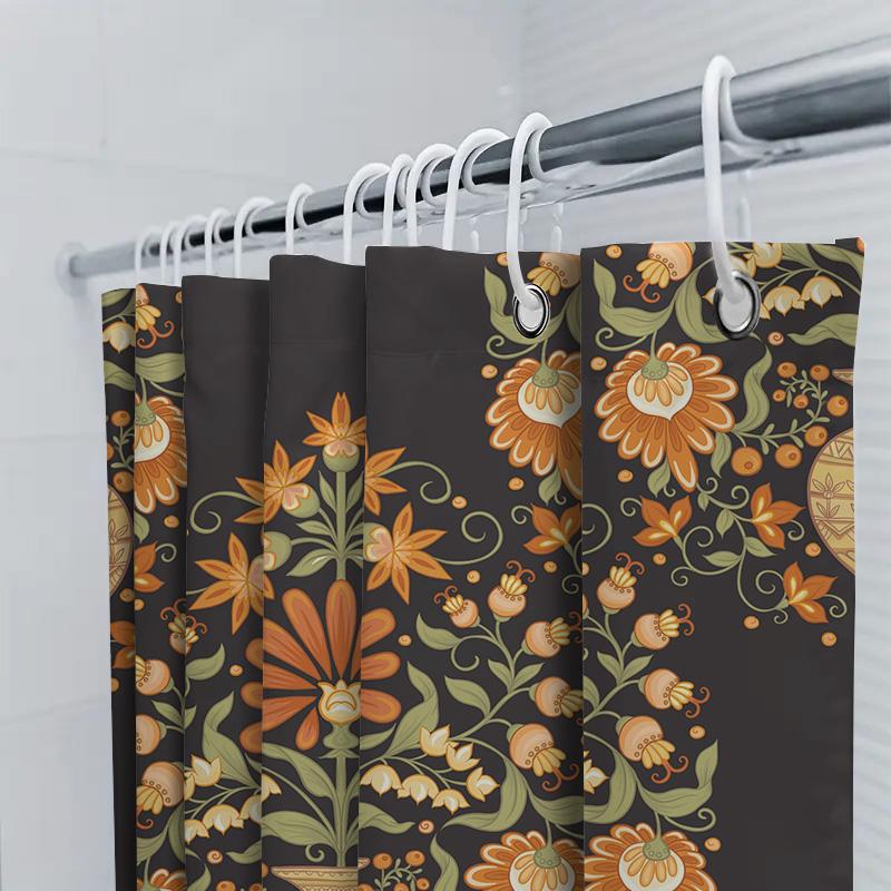 Vintage Bath Shower Curtain, Floral Design Decorative Fabric Waterproof Bathroom Liner Set For Home Decoration Multiple Colors A