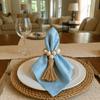 6 Pieces Farmhouse Style Wooden Bead Napkin Rings Adjustable with Tassel Napkin Buckle Handmade Napkin Holder Holiday Banquet