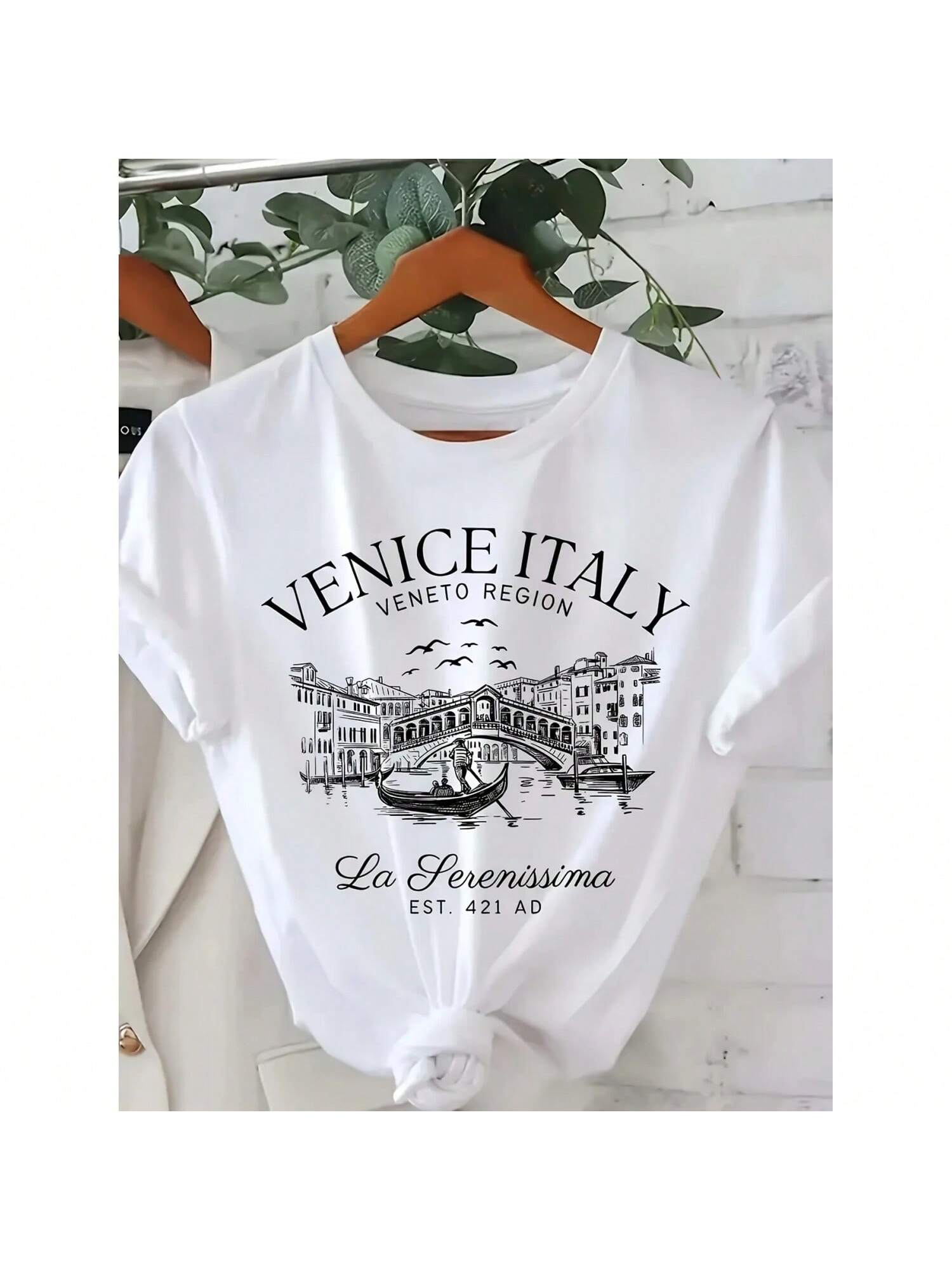 Venice Italy Graphic T-Shirt - Casual Short Sleeve Polyester Knit Fabric With Round Neck - Cartoon Print Venice Italy Region Tee S