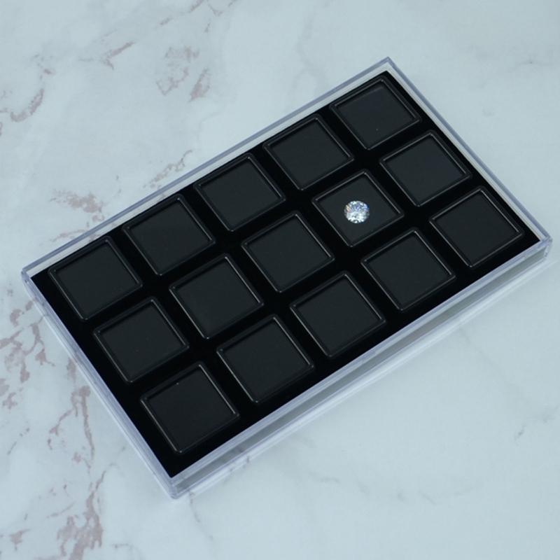 15 Slot Crystals Display Box with Sturdy Acrylic and Soft Interior Accessory for Jewelry and Gemstones Presentation
