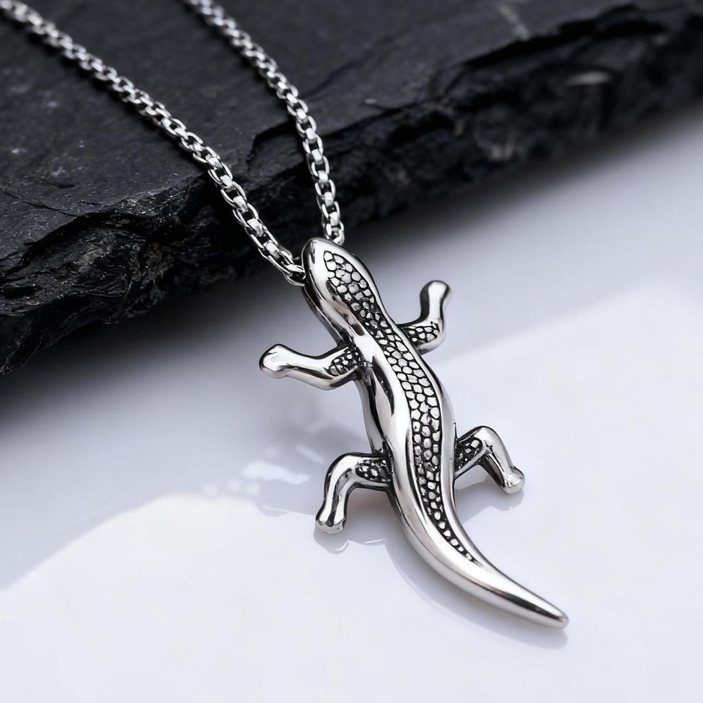 Gecko Necklace for Men Boys,Unique Stainless Steel Gecko Pendant Necklace,Representing Luck and Resilience