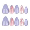 24 Pcs White Flowers Artificial Nail French Tip Press On Nail Almond Shape Stick On Nail Purple False Nail for Party