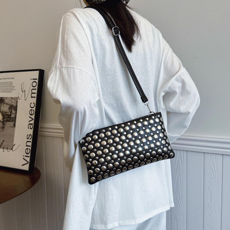 Retro Small Rivets PU Leather Shoulder Bag for Women Punk Style Handbags and Purses Females Crossbody Bags