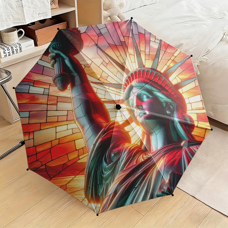 1 Stück Patriotische Statue of Liberty Regenschirm Tragbarer Faltregenschirm Eisenrahmen Rippenstruktur Außen-Heim-Regenschirm