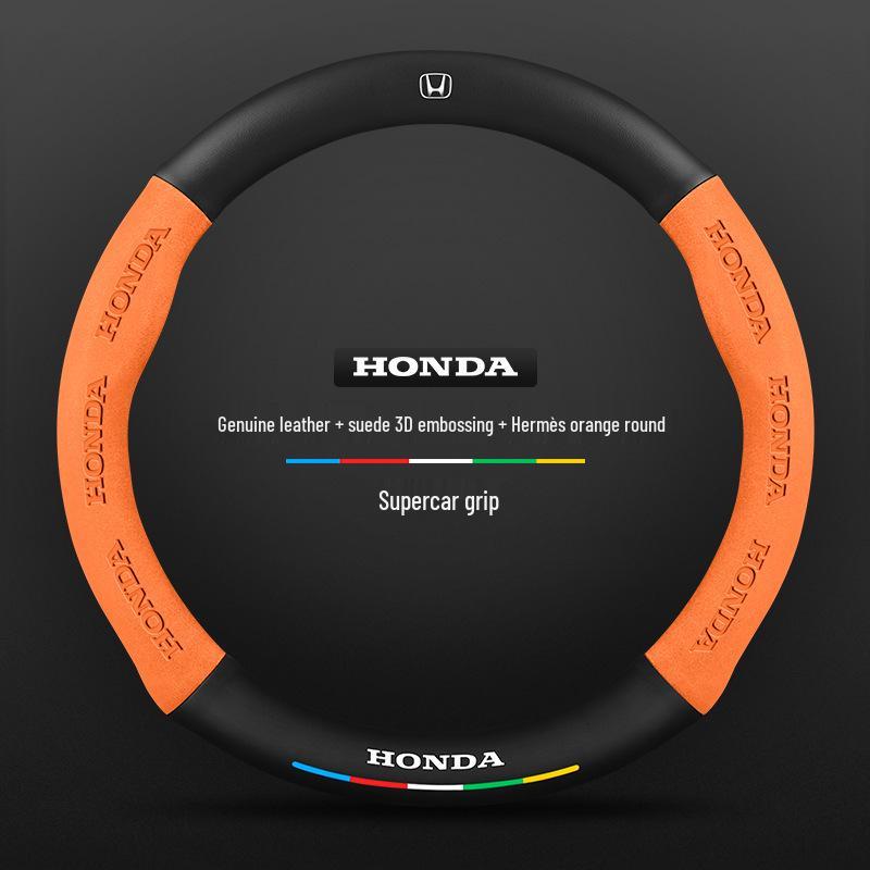 Echtes Leder Carbonfaser Wildleder Lenkradbezug für Honda CRV 07-23, Ganzjahres-Universalpassform