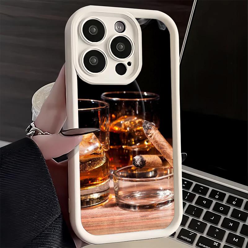Phone Case for iPhone 17 Air 16E 15 16 Pro Max Cigar Whiskey Ice Drink Cover 14 Plus 13 12 Mini Soft Shell Silicone Fundas