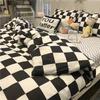Korean Style Fashion Bedding Set Kids Adults Twin Full Queen Size Bed Flat Sheet Duvet Cover Pillowcases Stripe Grid Bed Linen