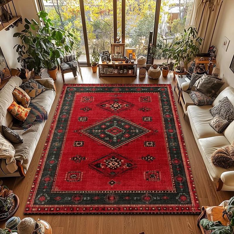 RAKKS Retro Czerwony Dywan Perski / Turecki Dywan Obszarowy Antypoślizgowy Dekoracja Salonu Dywan Pod Sofę Dywanik Sypialniany Dywanik Podłogowy Kuchenny