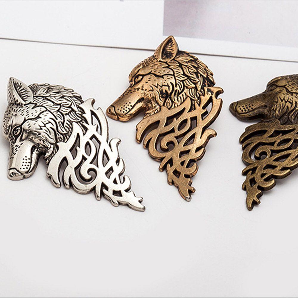 Nordic Lovely Metal Shirt Accessory Bronze Suit Accessory Black Lapel Pin Wolf Head Badge Brooch