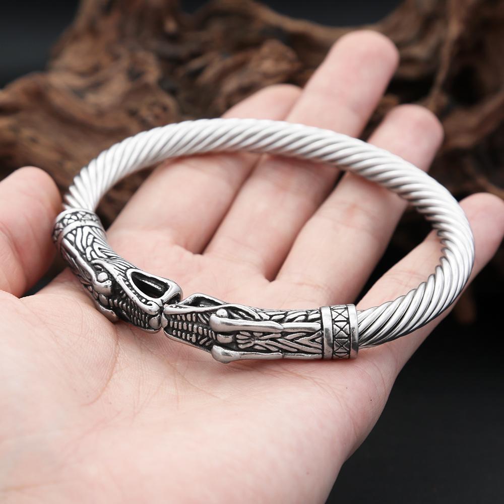Vintage Nordic Vikings Dragon Bracelets 316L Stainless Steel Open Cuff Bangle Men Fashion Jewelry